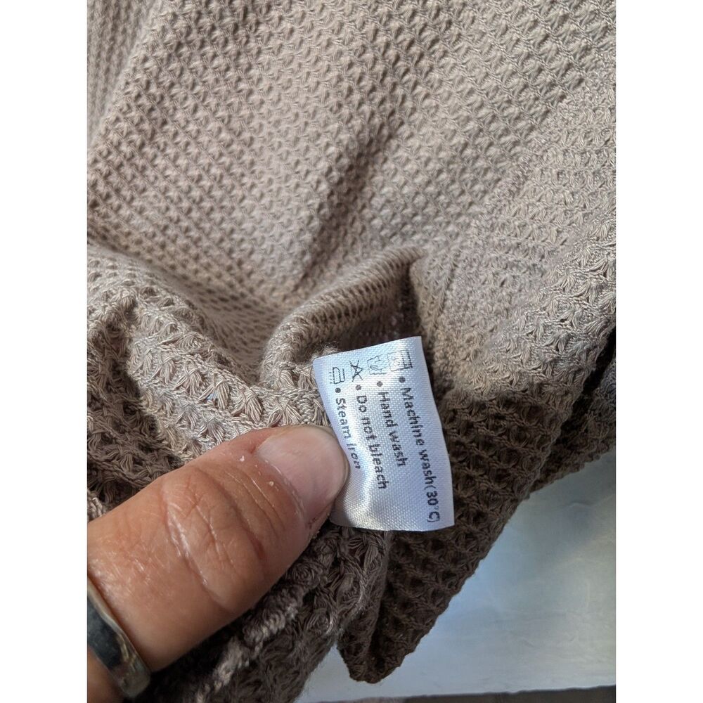 cozycore MEROKEETY Waffle Knit Cardigan Sweater Taupe Oversized Open Front SZ. M